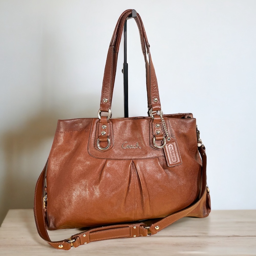 Coach Ashley Tobacco Brown Leather Convertible bag with crossbody strap